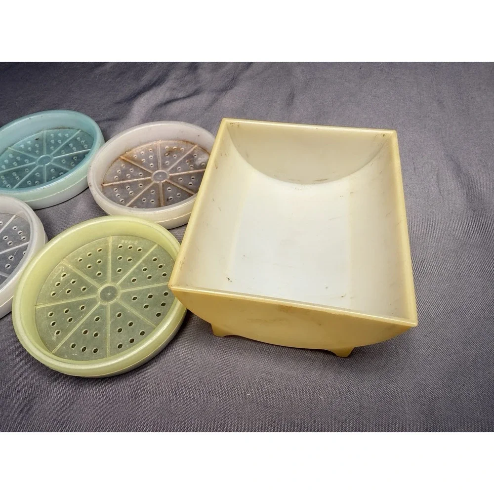 Vintage Tupperware Wagon Wheel Coasters with Holder Set of 6 - Pastel Colors